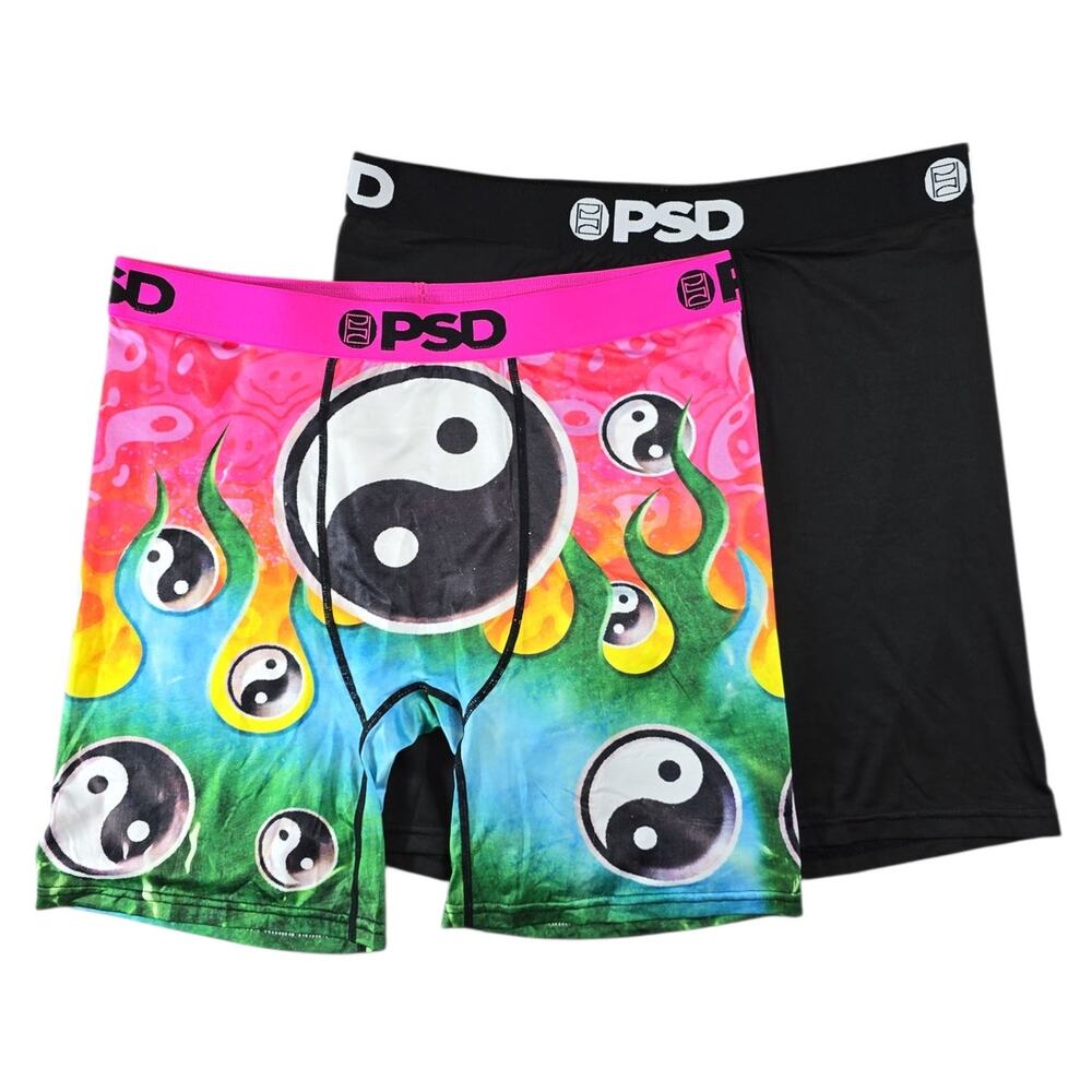 PSD Boxer Briefs Men’s XL 2PK Yin Yang Graphic Black Athletic Stretch Underwear